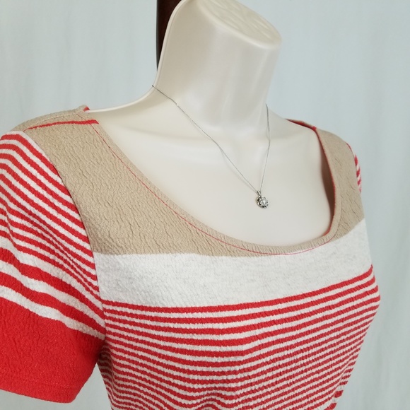 Anthropologie Lilka dress stripes orange tan L - Picture 4 of 7